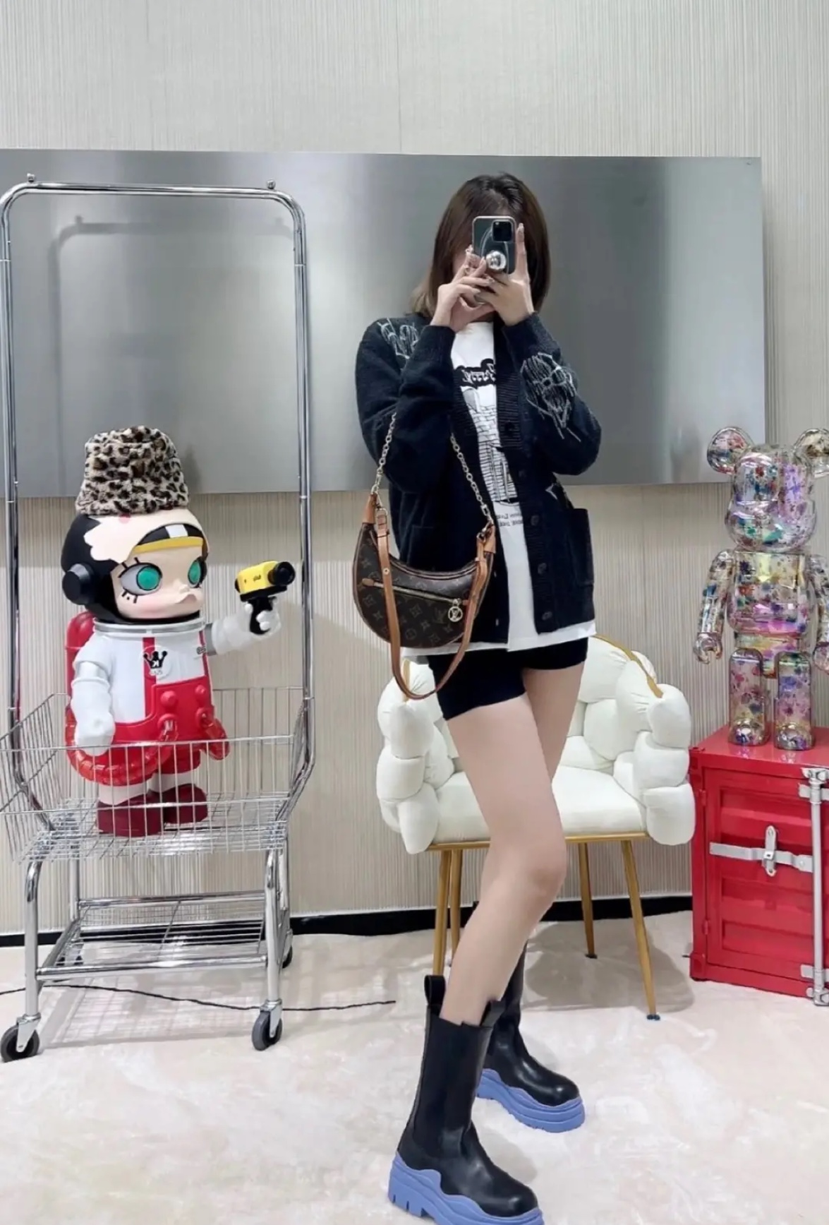 L-VxFREQUENCY Irregular Embroidered Mohair Cardigan