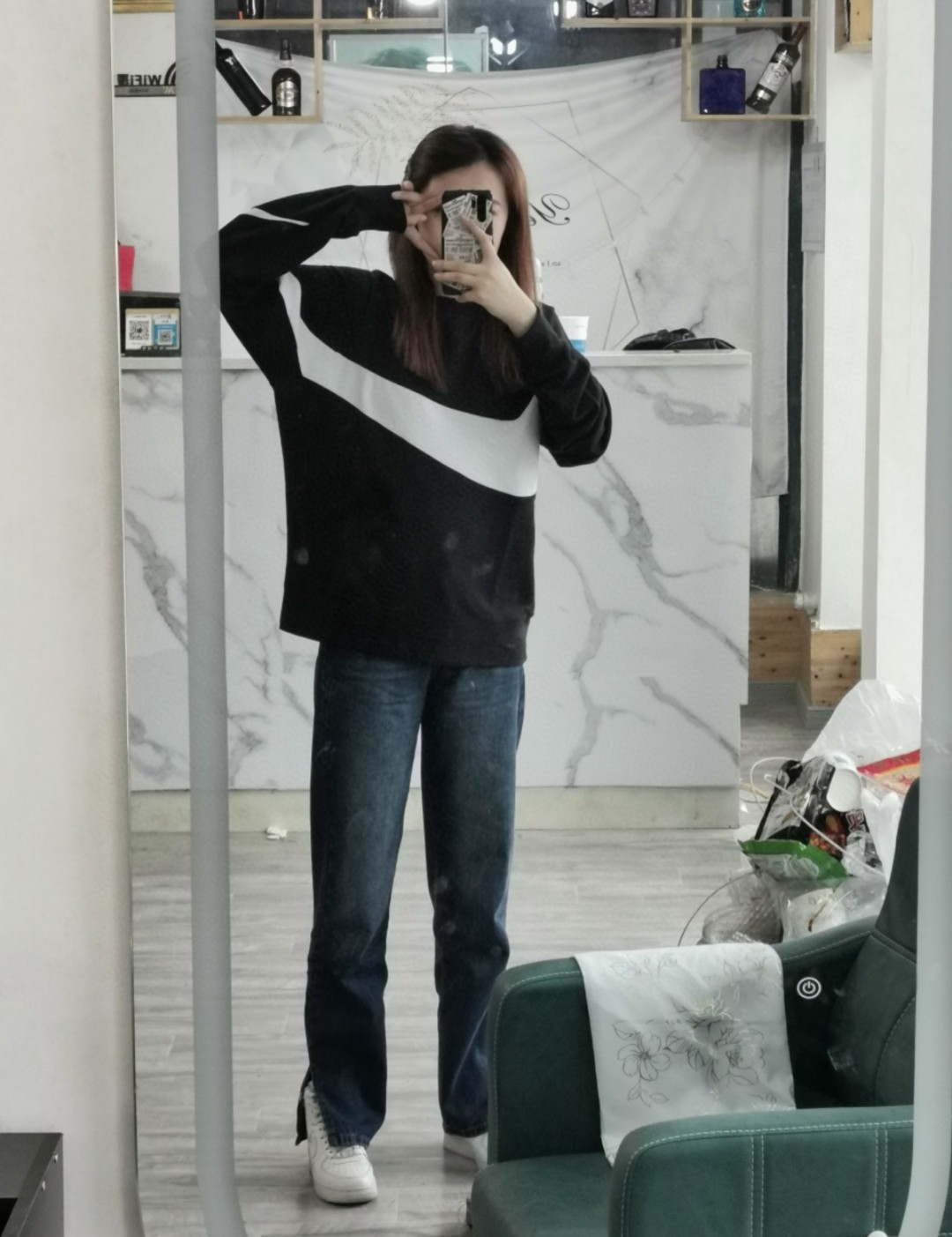 Nike big hook patchwork round neck sweatshirt Hoodie