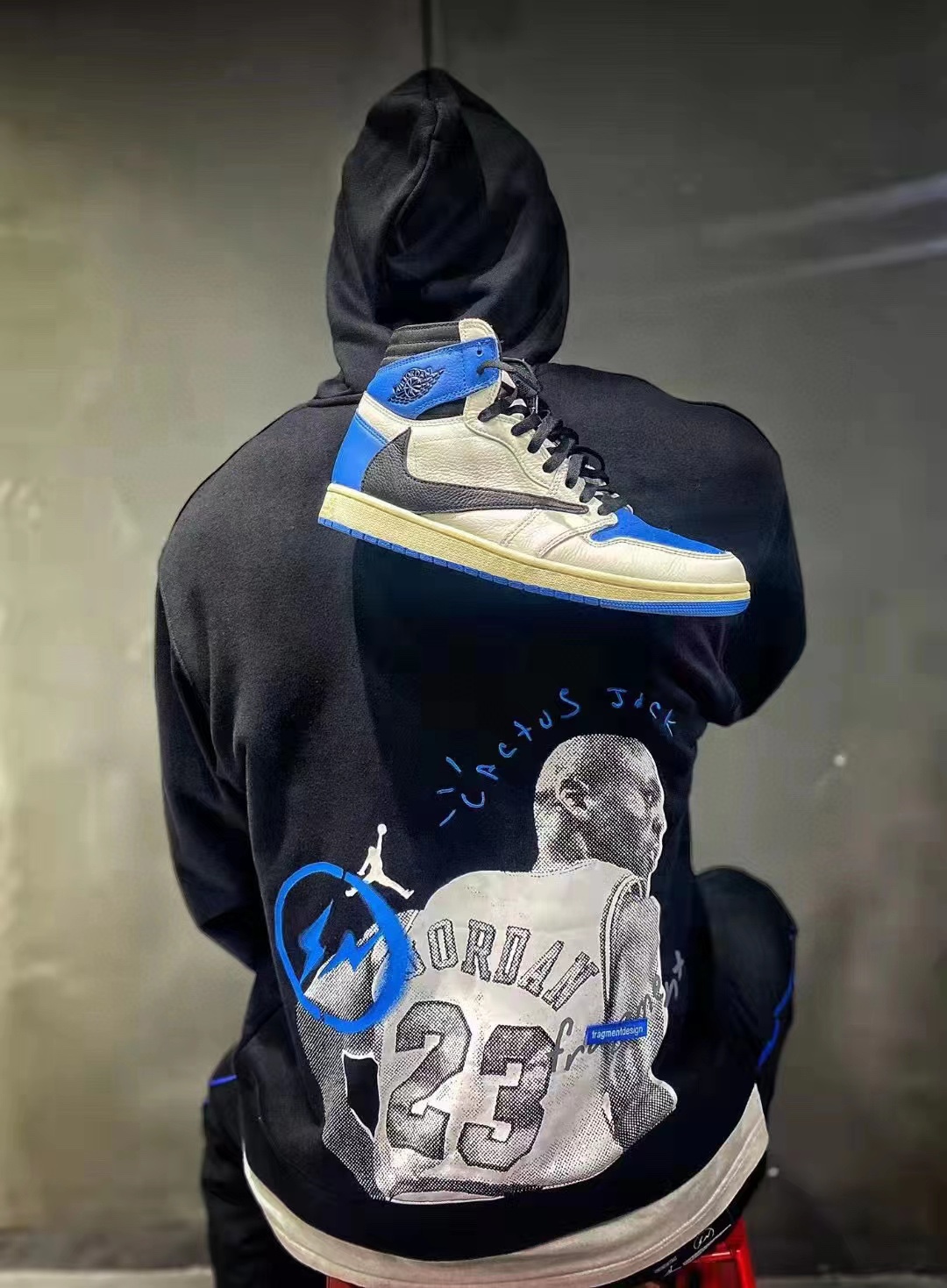 Jordan TS lightning tripartite joint portrait print hoodie