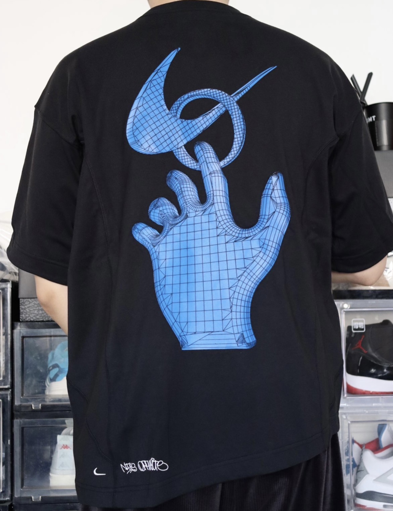 Nike co-OW asymmetrical hem letter printing short sleeves