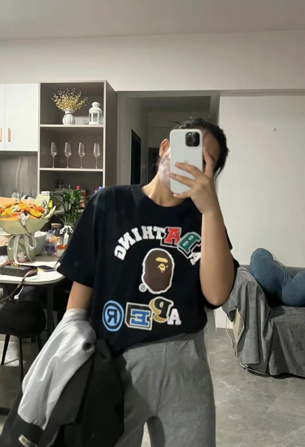 BAPE ape head logo colorful print short sleeves