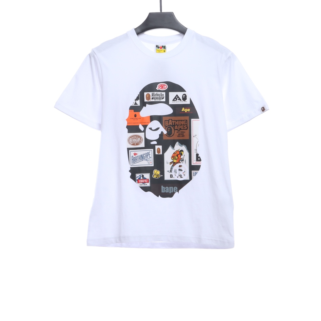 BAPE ape-man initials pattern label printing short sleeves