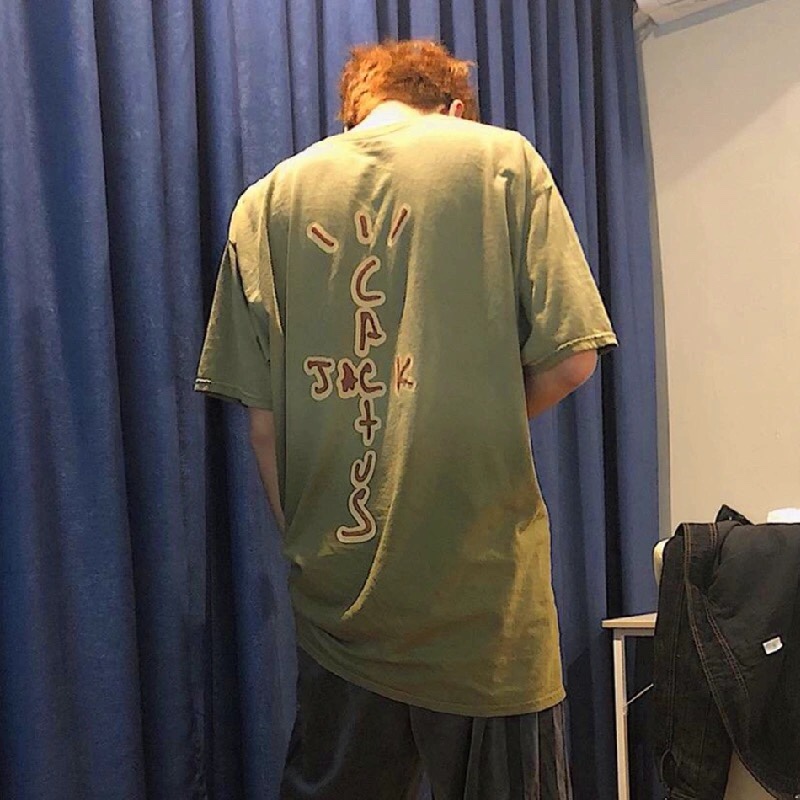 Travis Scott Retro washing to make old fixed dyeing letter printing short sleeves