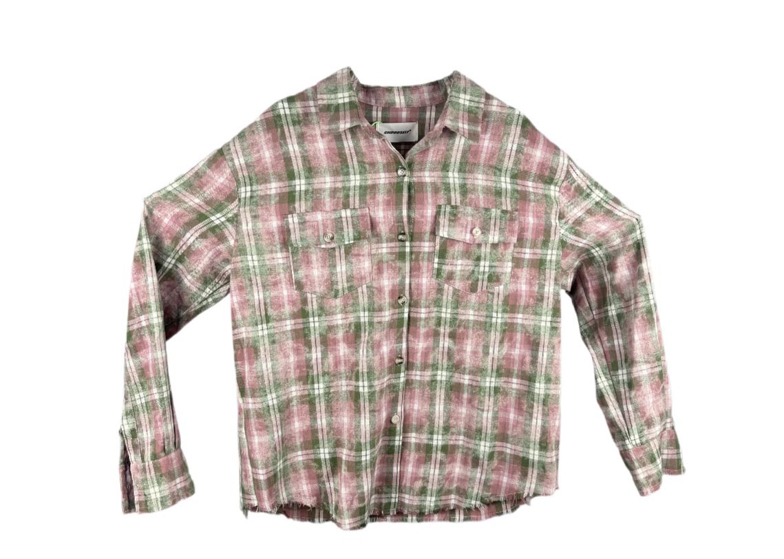 Vintage distressed and mottled DirtyFit worn-look plaid flannel pure cotton Shirt