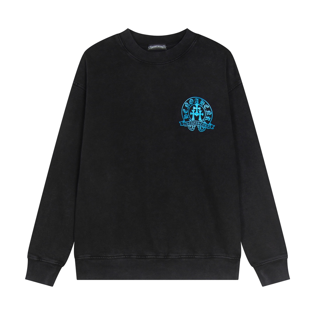 Ch*0me He**ts latest basic crewneck sweatshirt black/blue