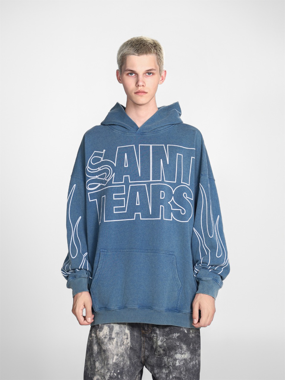 Saint Mich@el tears washed distressed salt-treated 400g heavy-weight vintage terry cloth hoodie