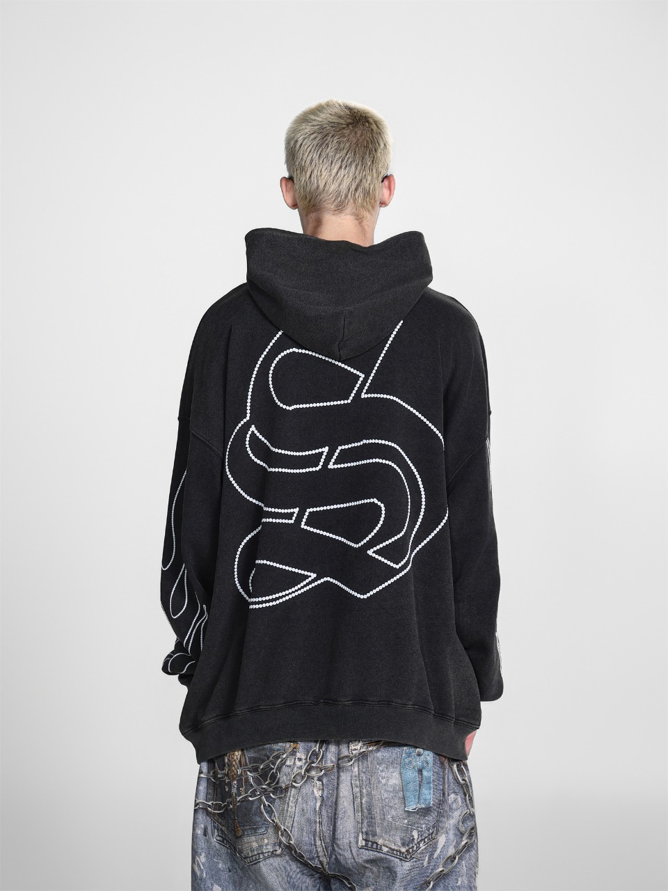 Saint Mich@el tears washed distressed salt-treated 400g heavy-weight vintage terry cloth hoodie