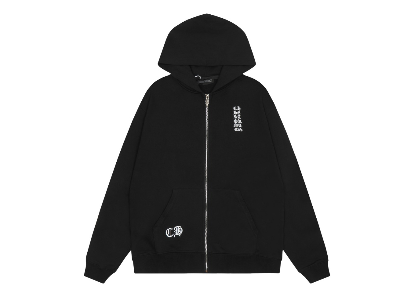 Ch*0me He**ts black embroidered and printed heavy-duty zip-up hoodie