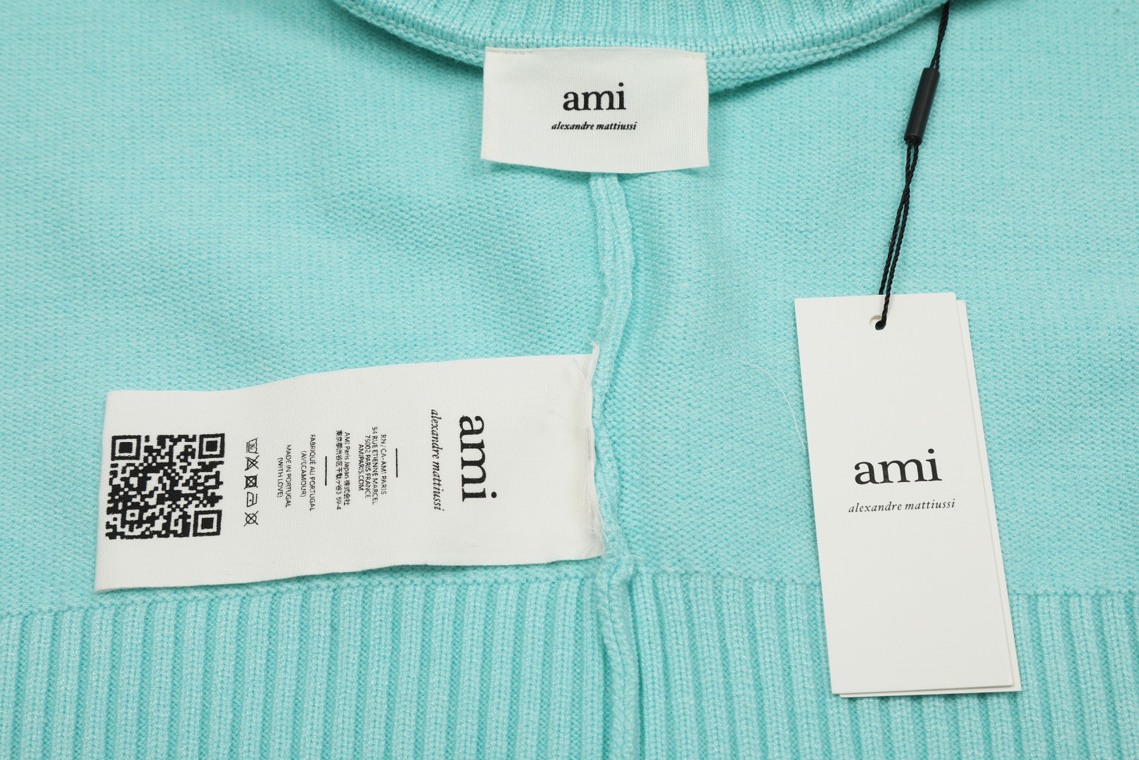 Am1 2024SS classic lake green jacquard big heart turtleneck sweater