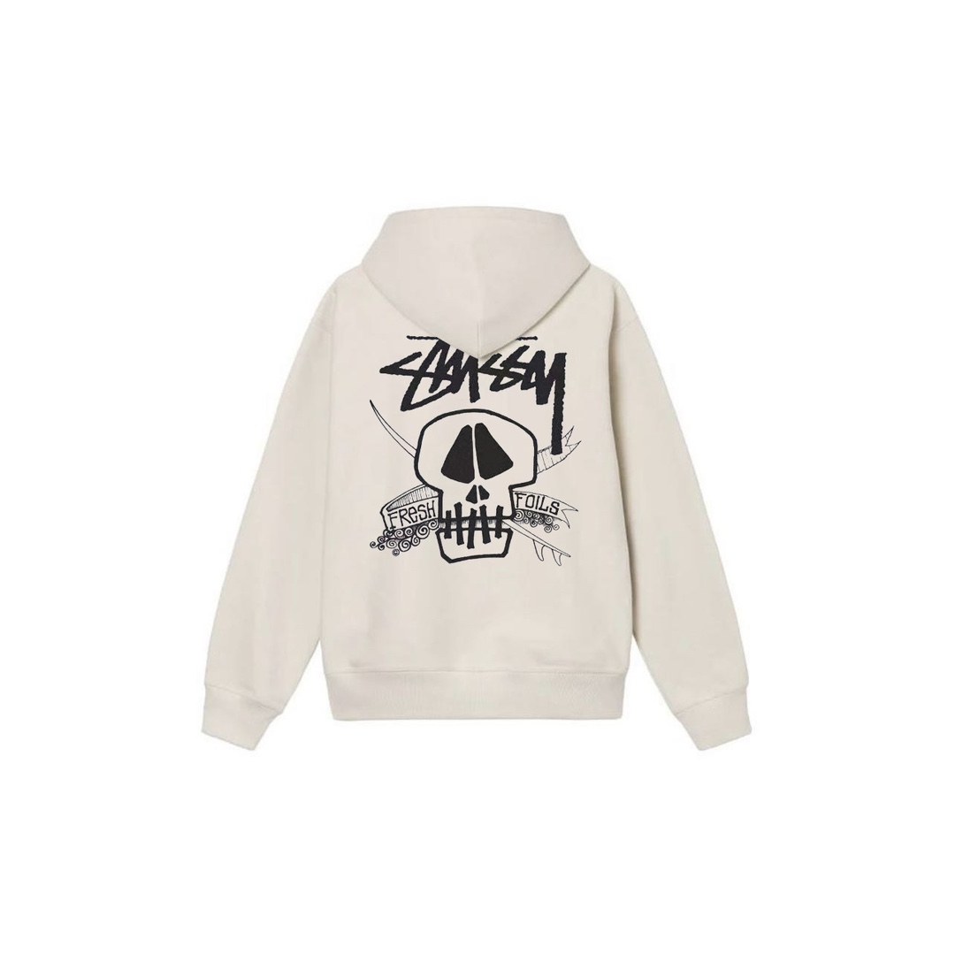Stu$$y SS24 Casual Lettering Round Neck Skull Graphic Printed Crewneck Hoodie