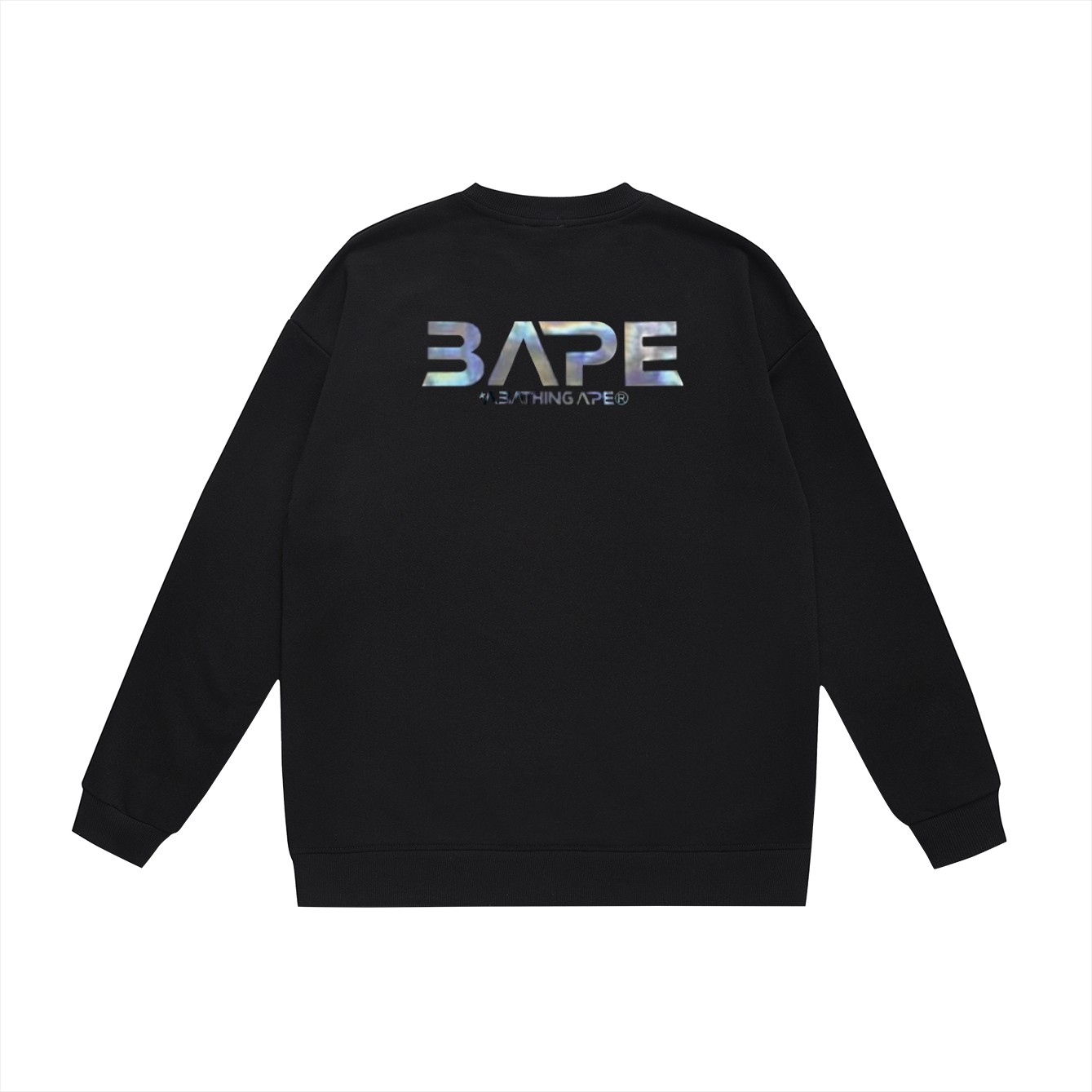 BAPE Mid-Autumn Moon and UFO Ape Head holographic logo graphic crewneck sweatshirt