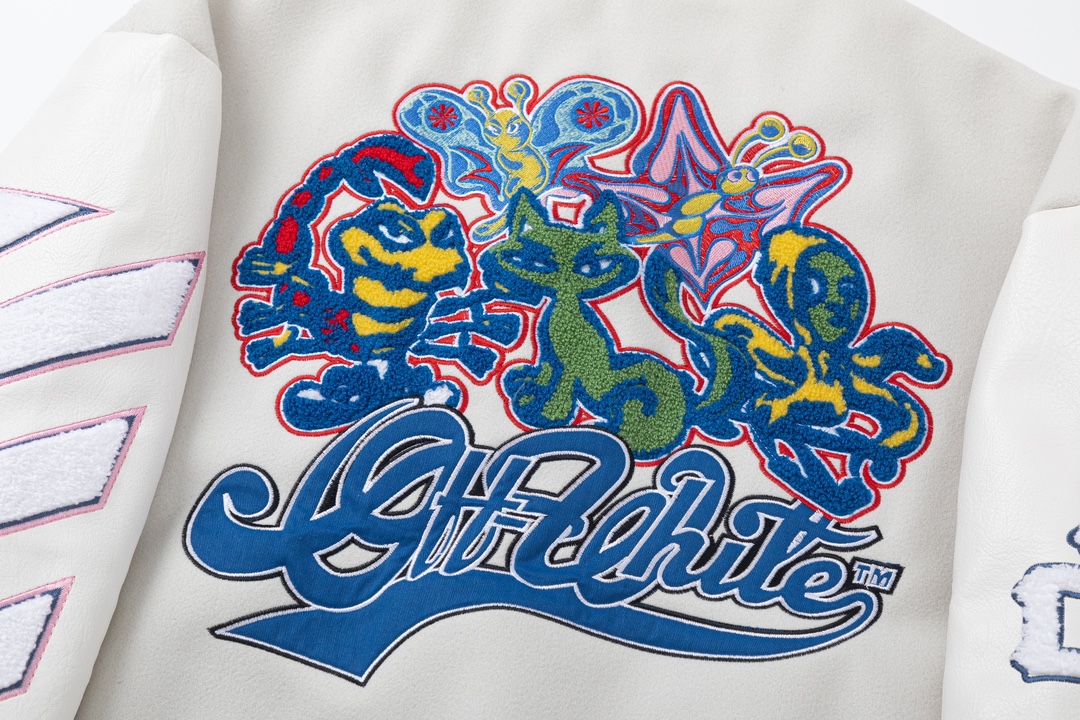 Off-White Embroidered Patchwork Leather White Jacket