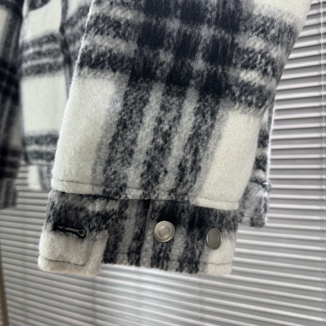 Stone 1sland Black and White Checkered Wool-cotton Padded Jacket